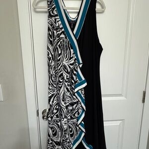 Christian Siriano Black and White Asymmetrical Dress with Teal Trim